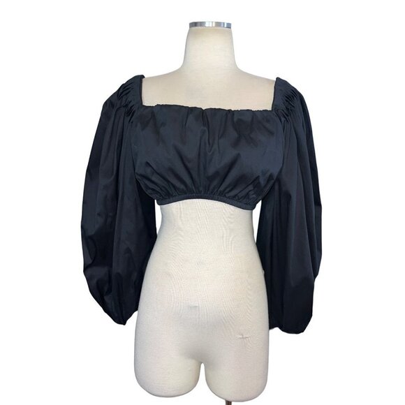 Zeynep Arcay Balloon Cotton Crop Top in Black 6 New Womens Blouse - Picture 7 of 13